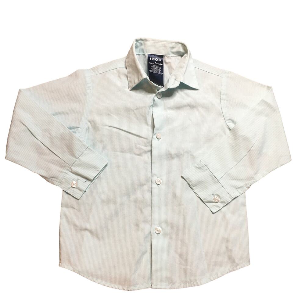 NWT Izod Boys Kids Pinstripe Button Down Shirt Mint Green Long Sleeve Size 4